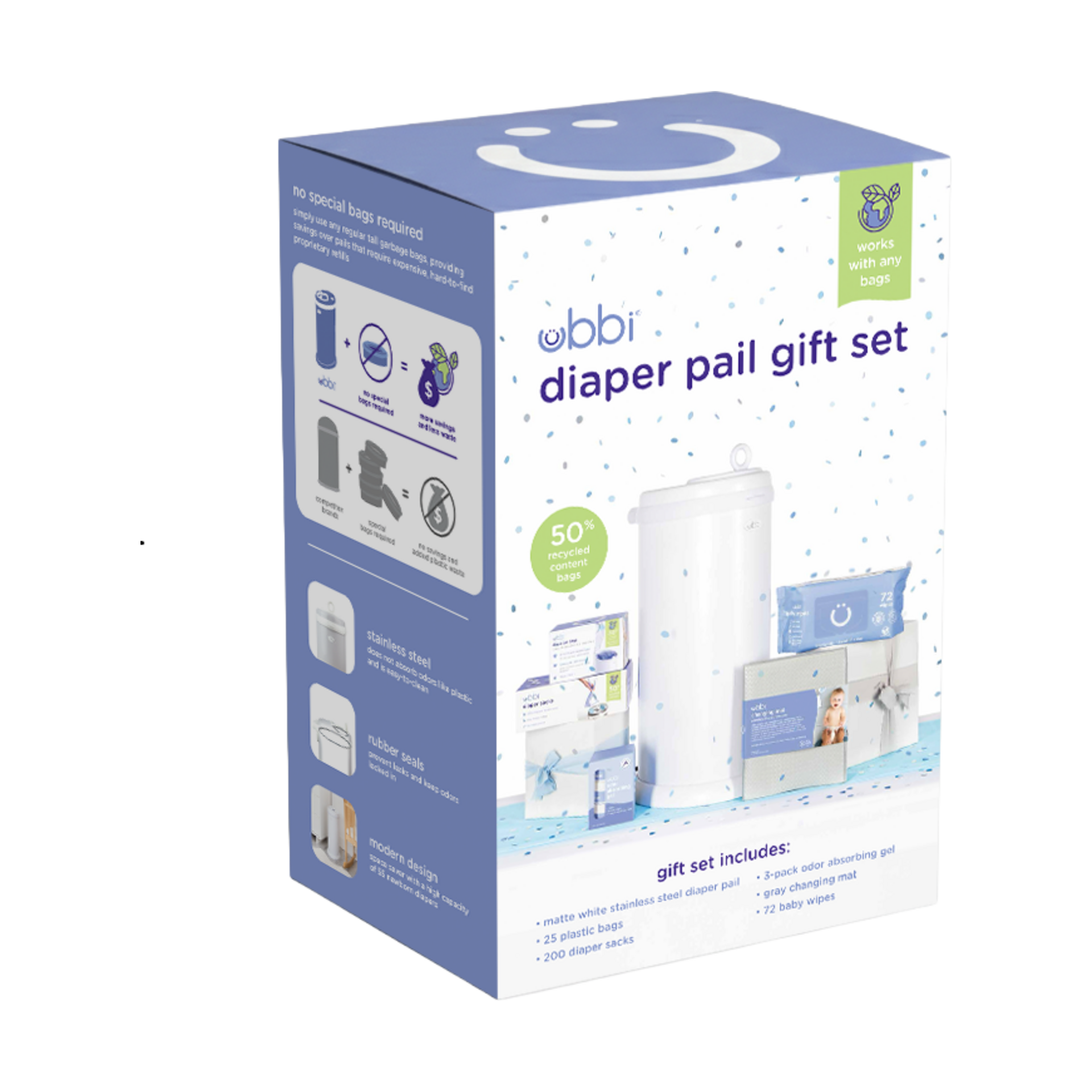 Ubbi Diaper Pail Value Gift Set - Matte White.