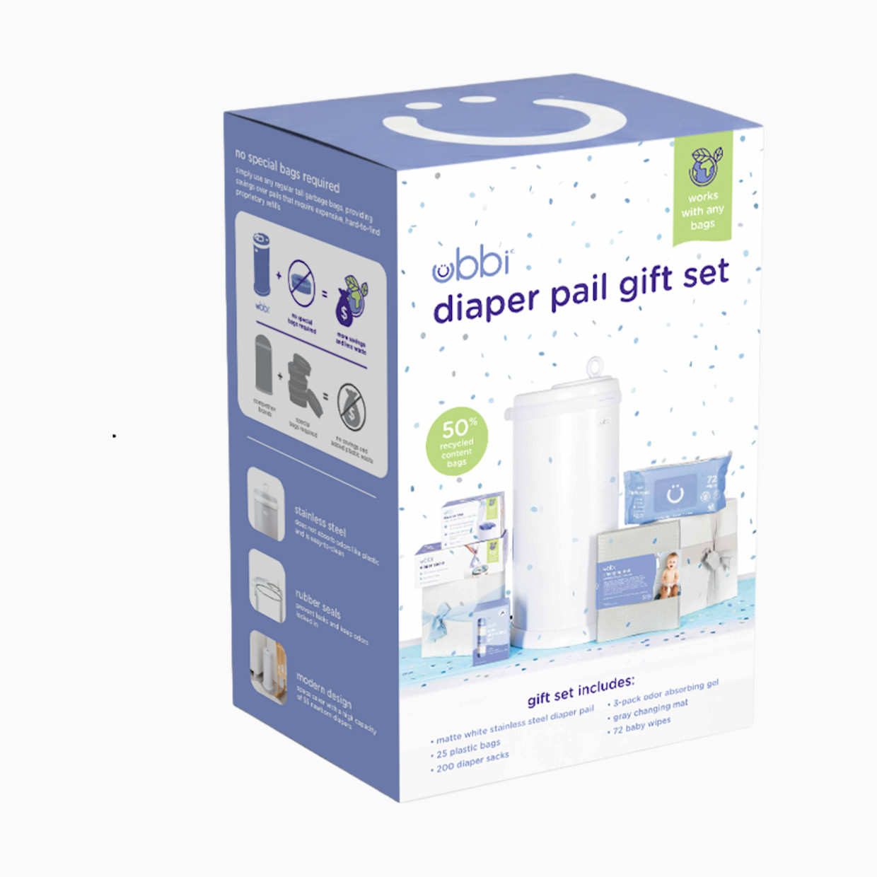 Ubbi Diaper Pail Value Gift Set - Matte White.