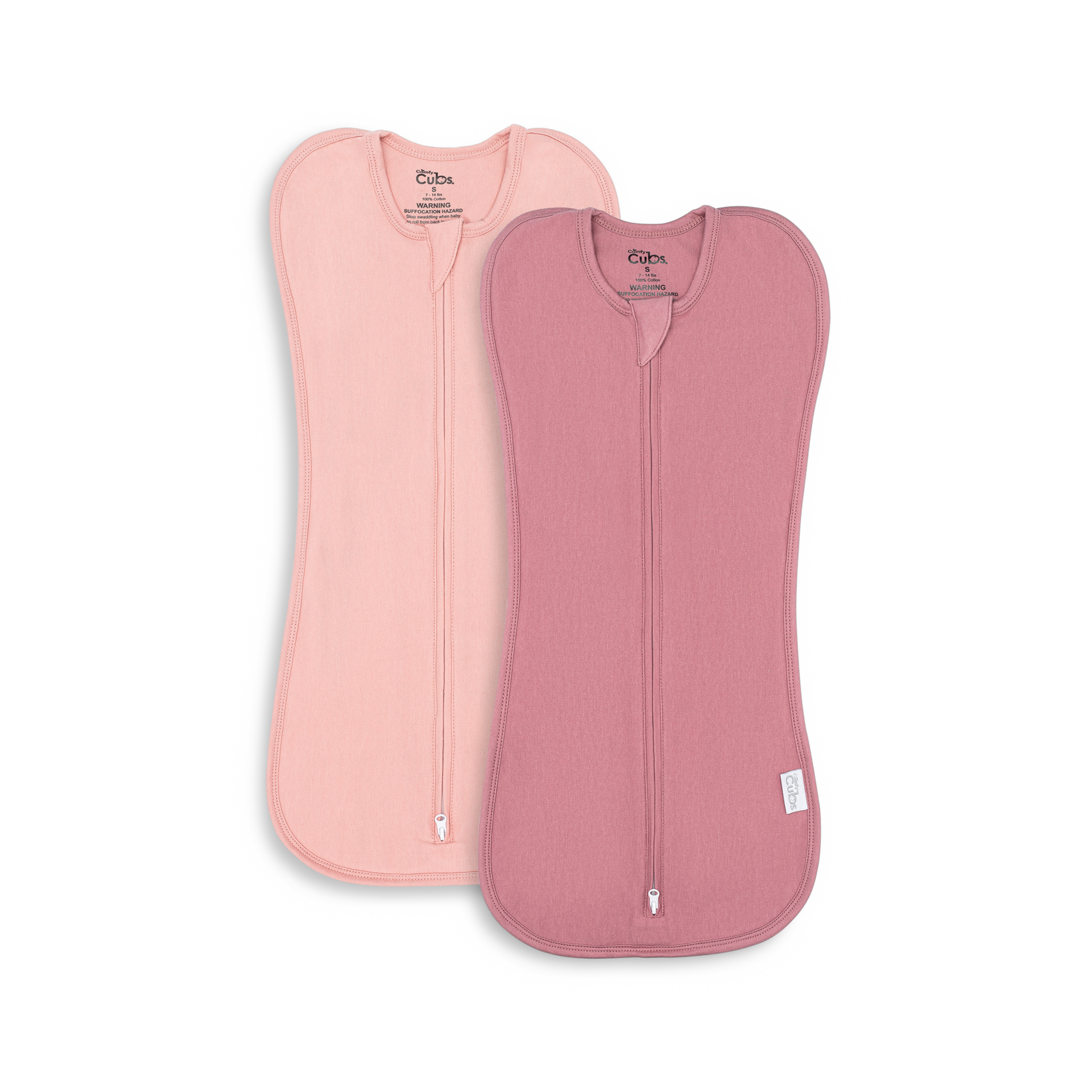 Comfy Cubs Swaddle Blanket Baby Girl Boy Easy Zipper Wrap 2 Pack Newborn Infant Sleep Sack (Small 0-3 Months, Blush, Mauve)