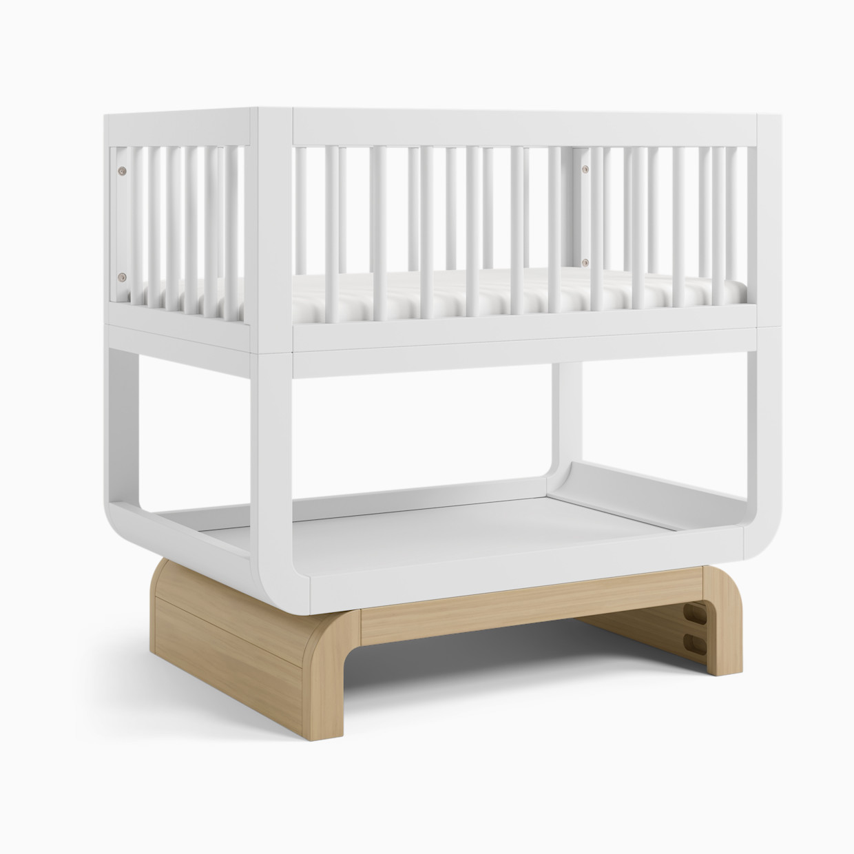 Storkcraft Santorini Deluxe 3-in-1 Convertible Bassinet - White With Driftwood.