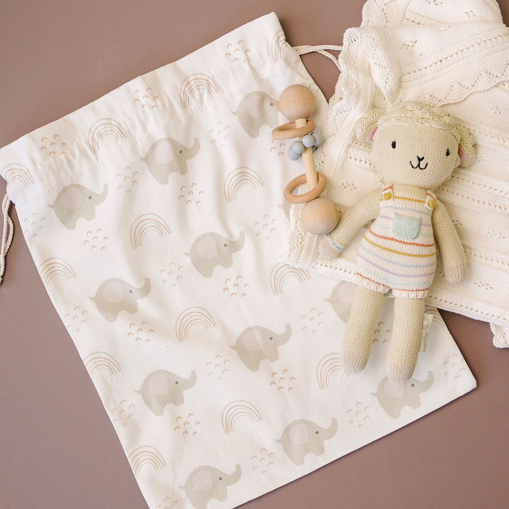 Gather & Knot Fabric Gift Bag - Pink Elephant, L.