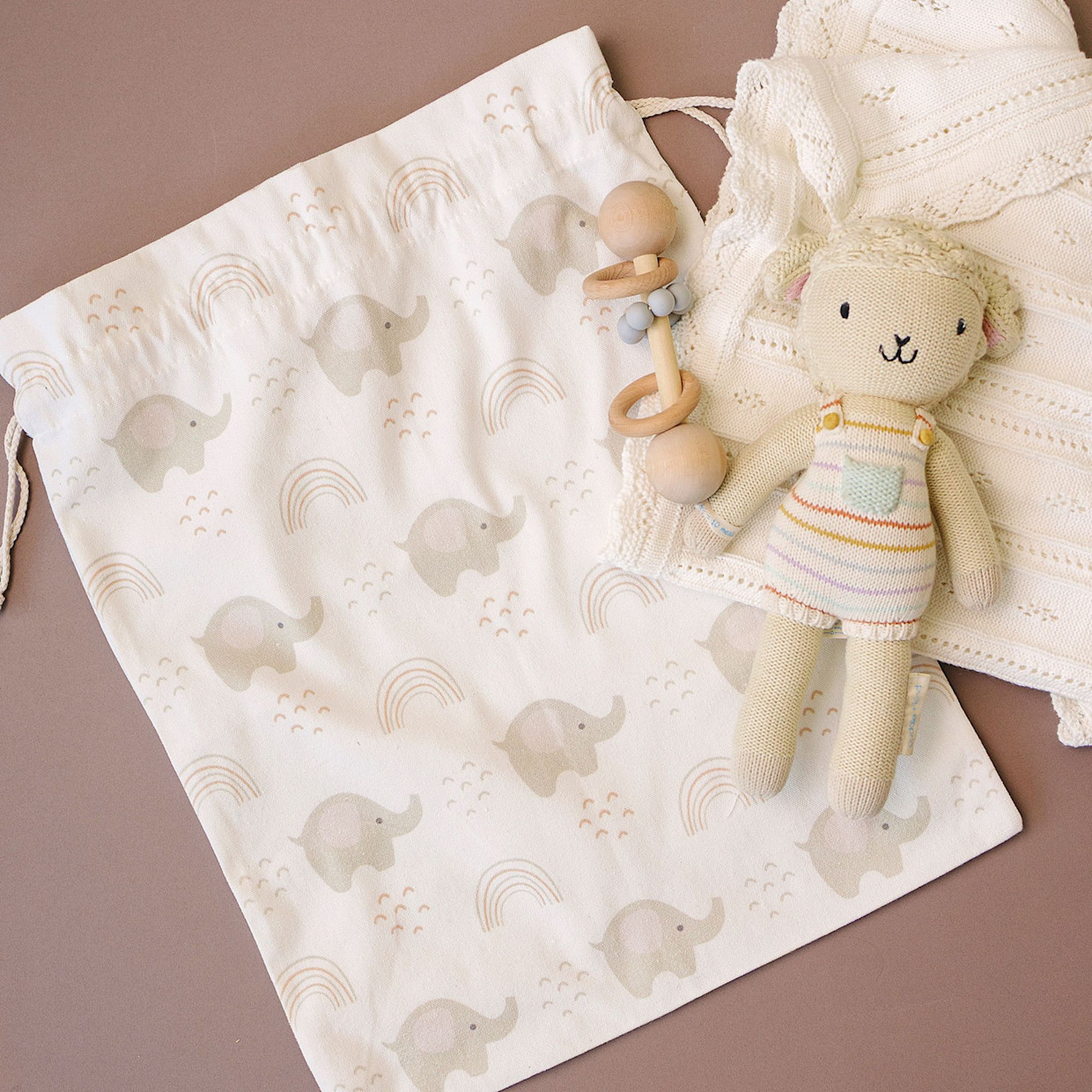 Gather & Knot Fabric Gift Bag - Pink Elephant, L.