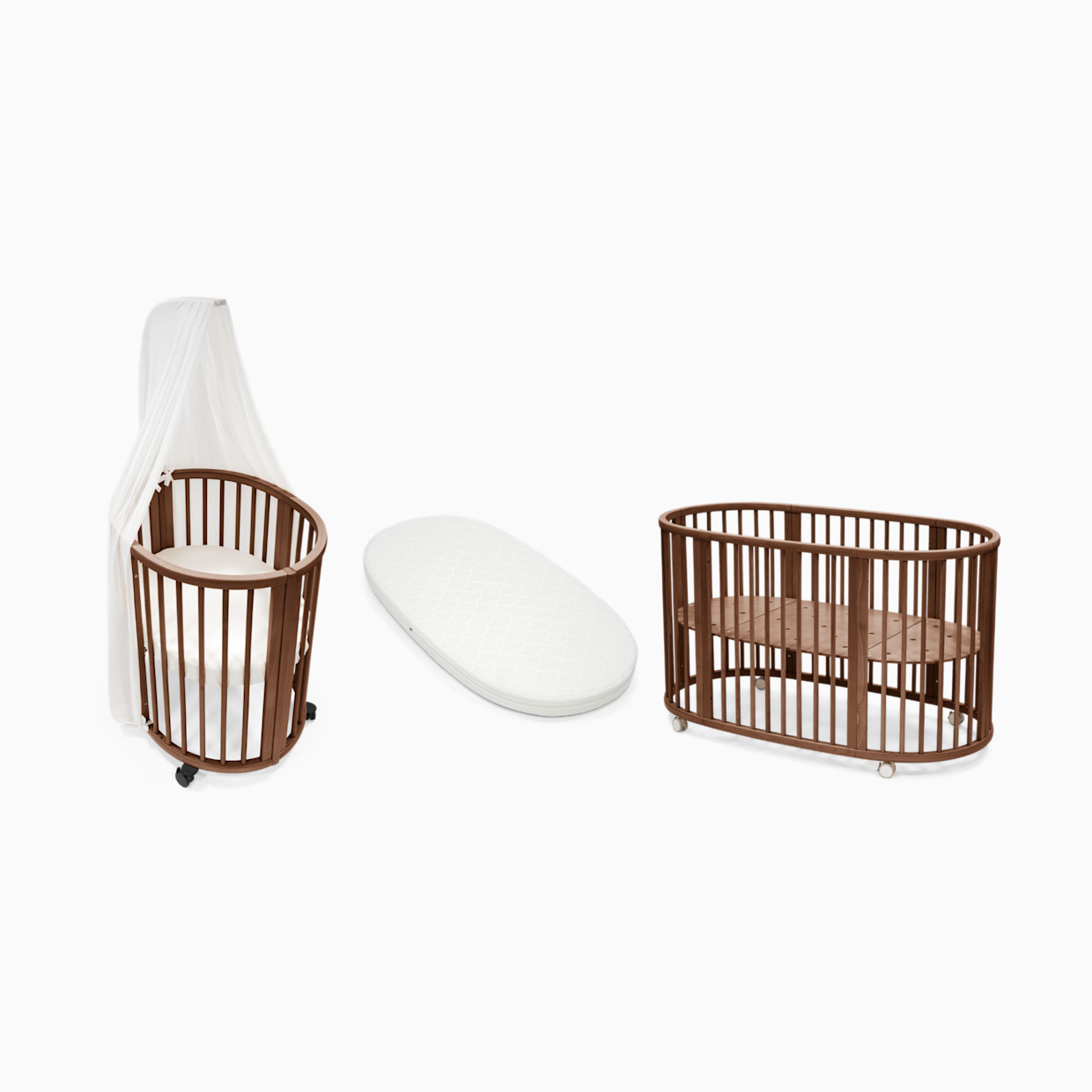 Stokke Sleepi3-in-1 Convertible Crib with Mattresses and Extension Kit - White/Warm Brown.