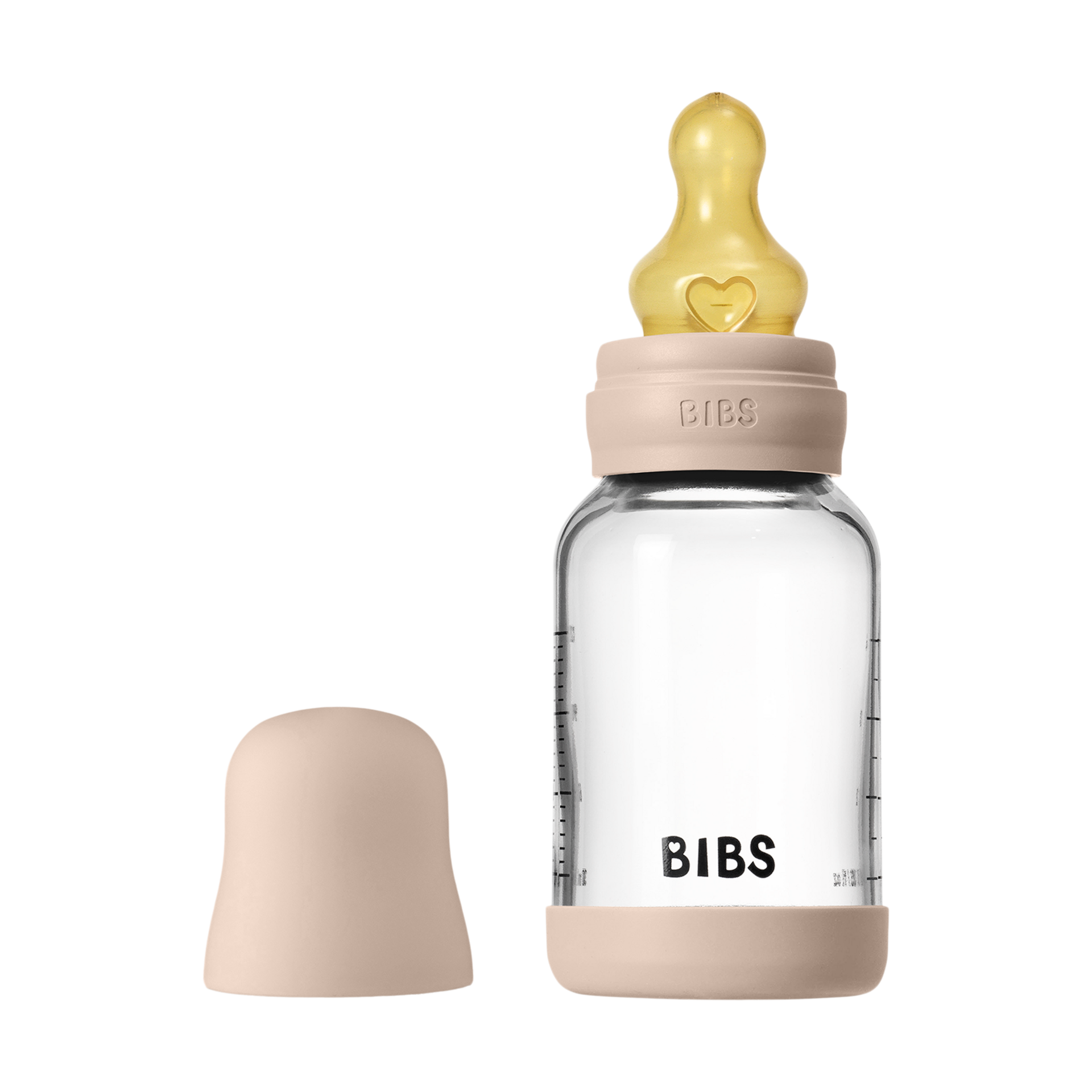 BIBS Baby Glass Bottle with Natural Rubber Nipple - Blush, 4oz