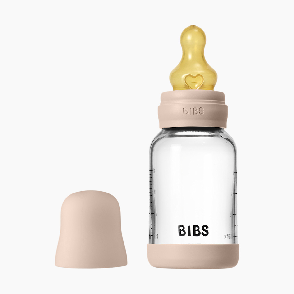 BIBS Baby Glass Bottle with Natural Rubber Nipple - Blush, 4oz.