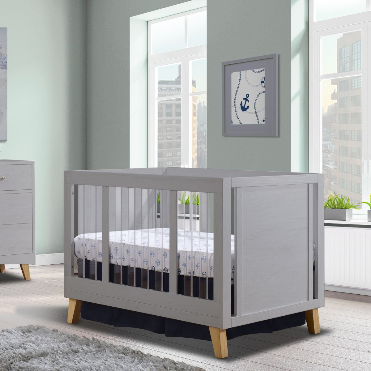 Sorelle Uptown Acrylic Crib - Weathered Gray And Natural Wood.