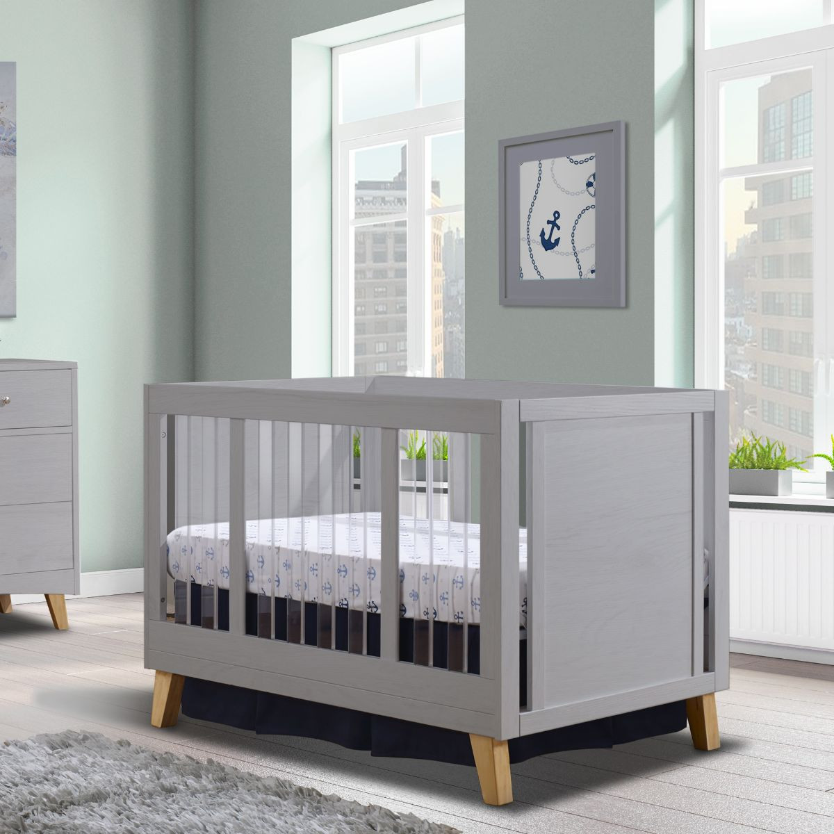 Sorelle Uptown Acrylic Crib - Weathered Gray And Natural Wood.