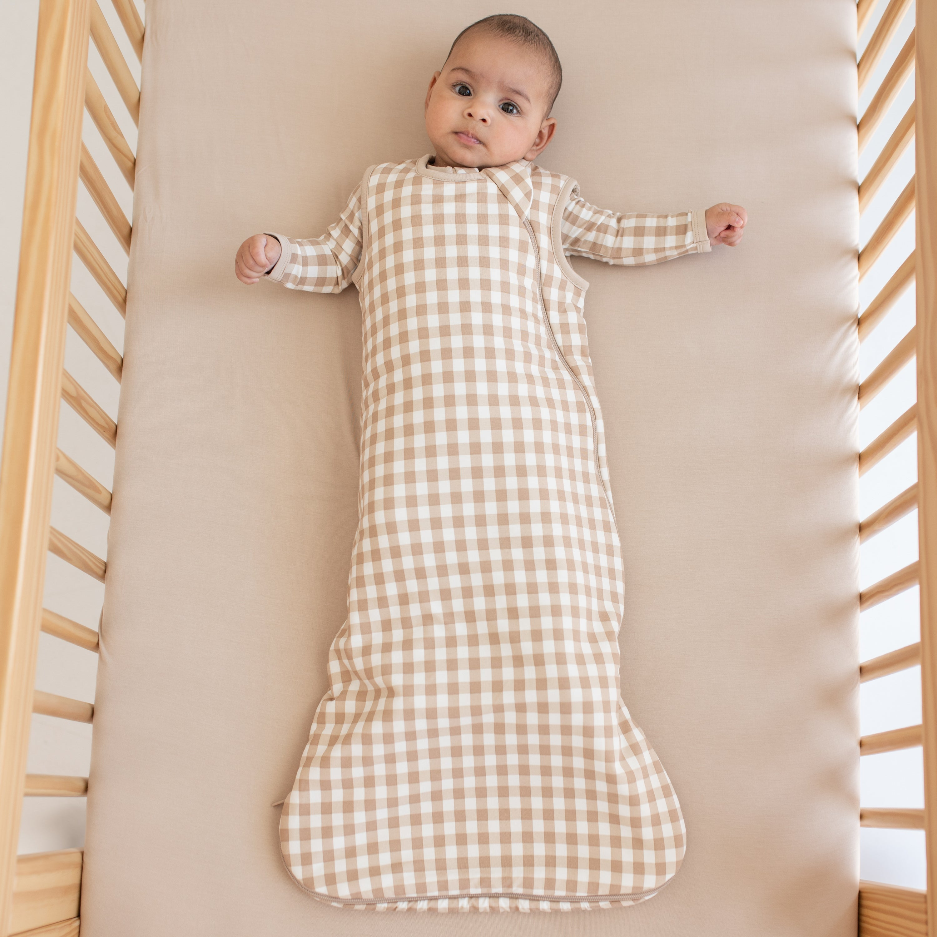 Kyte Baby Printed 1.0 TOG Sleep Bag - Gingham Bisque, Medium.