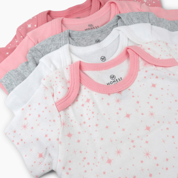 Honest Baby Clothing 5-Pack Organic Cotton Short Sleeve Bodysuit - Twinkle Star Pink, 0-3 M, 5.