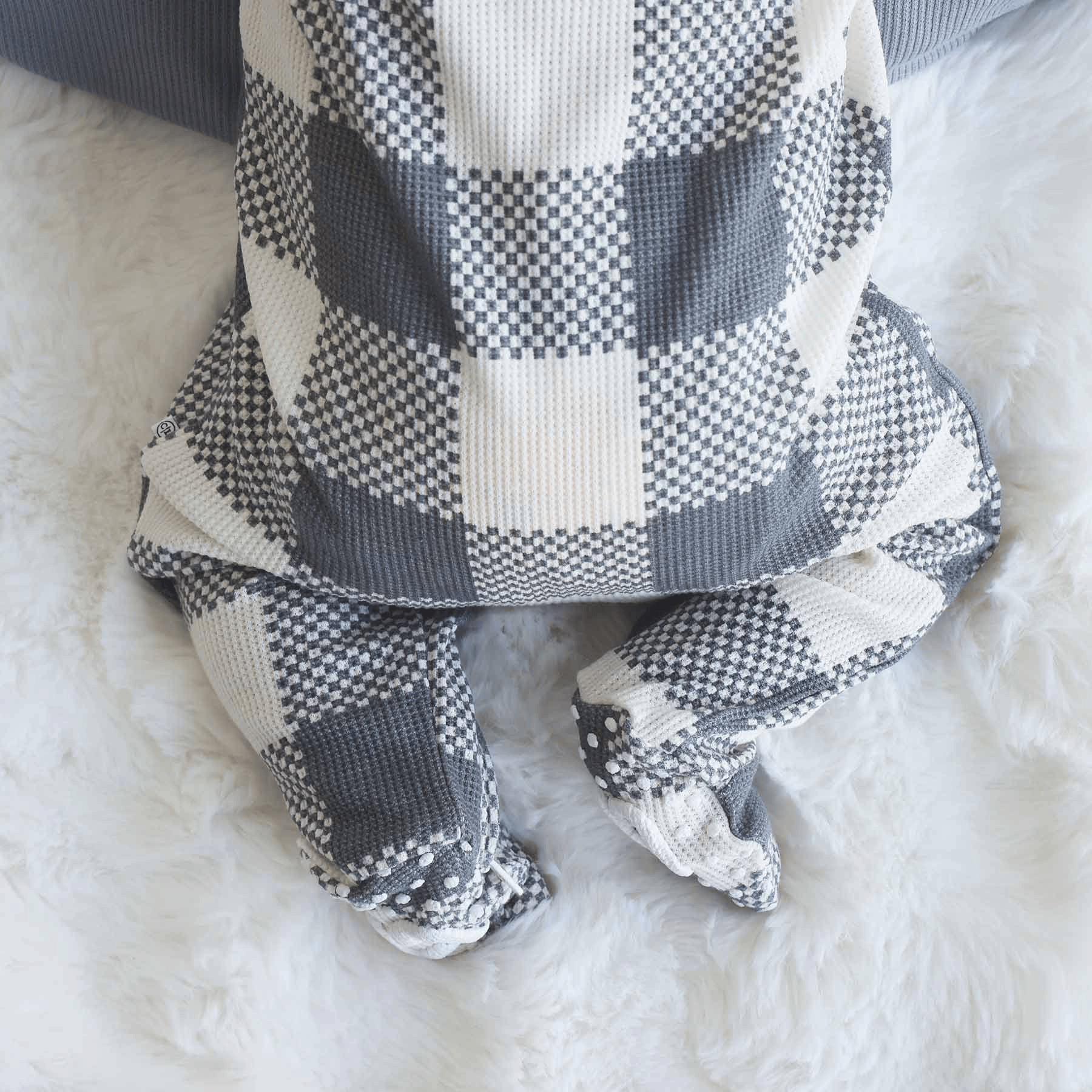 Caden Lane Bamboo Waffle Zipper Footie - Big Check Denim, 0-3 M.