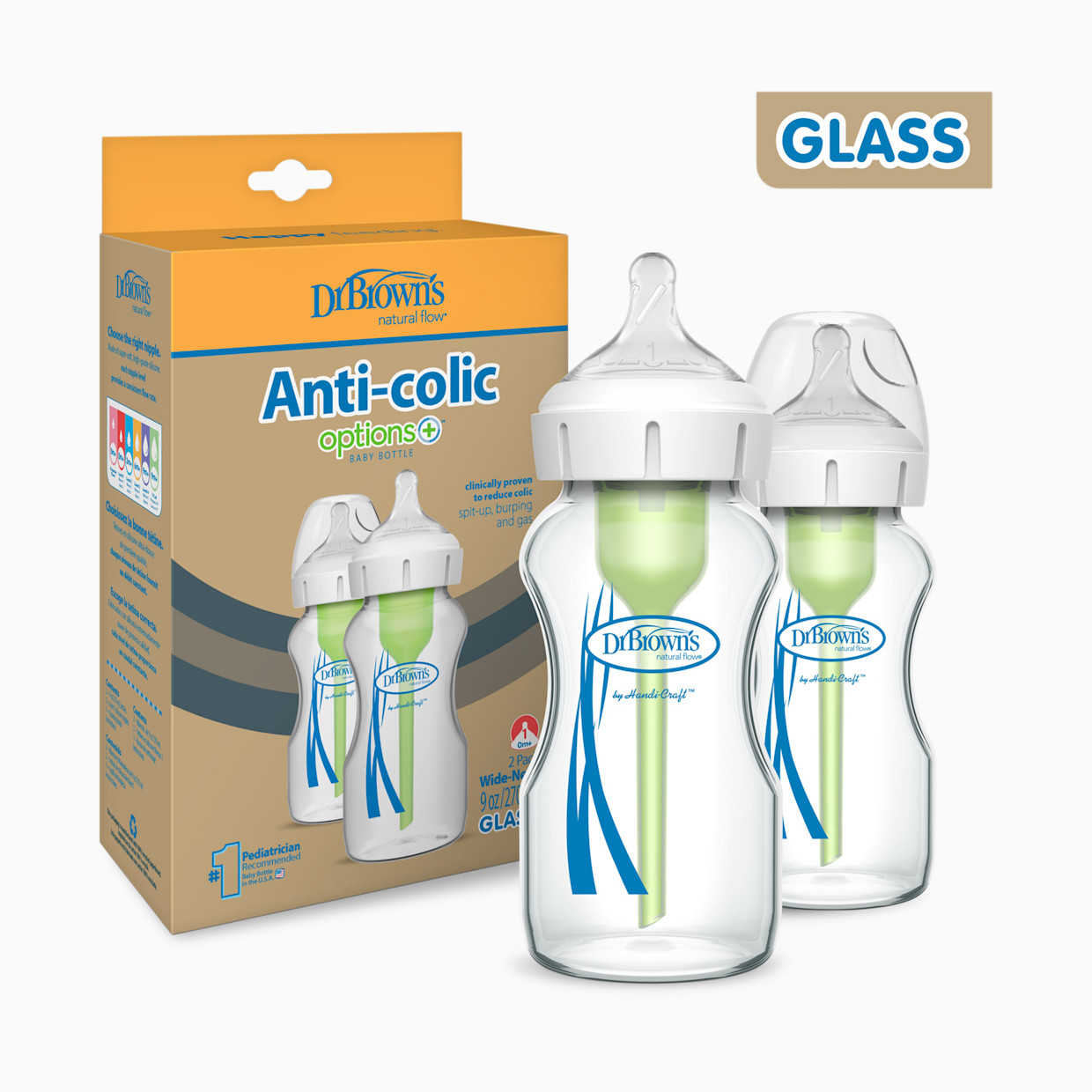 Dr. Brown's Anti-colic Options+ Wide-Neck Glass Baby Bottle - 9 Oz.