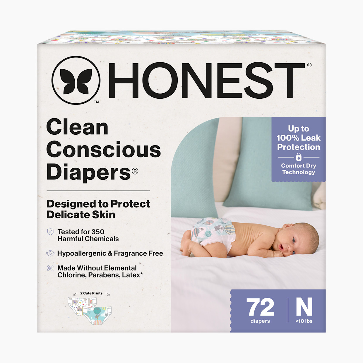 The Honest Company Clean Conscious Disposable Diapers Newborn-Size 2 - Above It All + All The Alpacas, Nb, 72 Count.