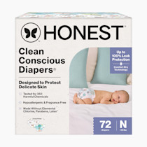 The Honest Company Clean Conscious Diapers for Sensitive Skin | Hypoallergenic, Fragrance Free | Gender Neutral Prints | Club Box, Size Newborn, 72 Count (Prints May Temporarily Vary)