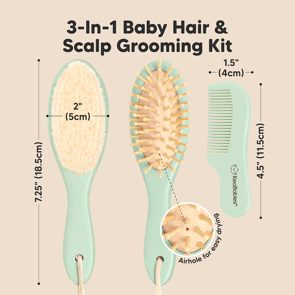 KeaBabies Baby Hairbrush Set - Sage.