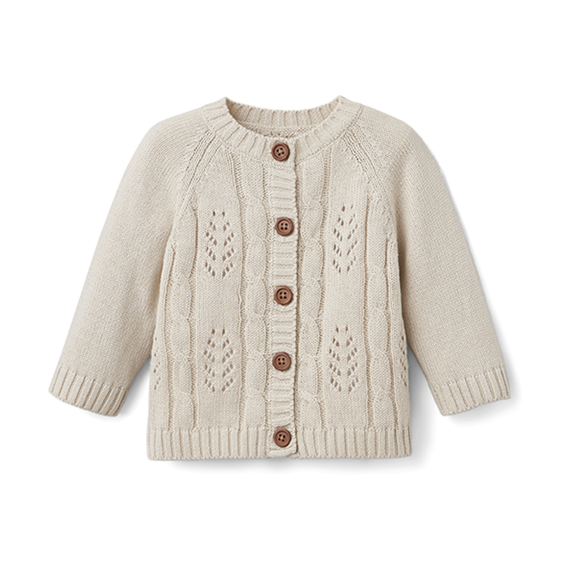 Elegant Baby Pointelle Knit Baby Cardigan - Wheat Leaf, 6 M.