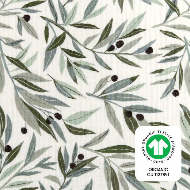 babyletto Mini Crib Sheet in GOTS Certified Organic Muslin Cotton - Olive Branches.