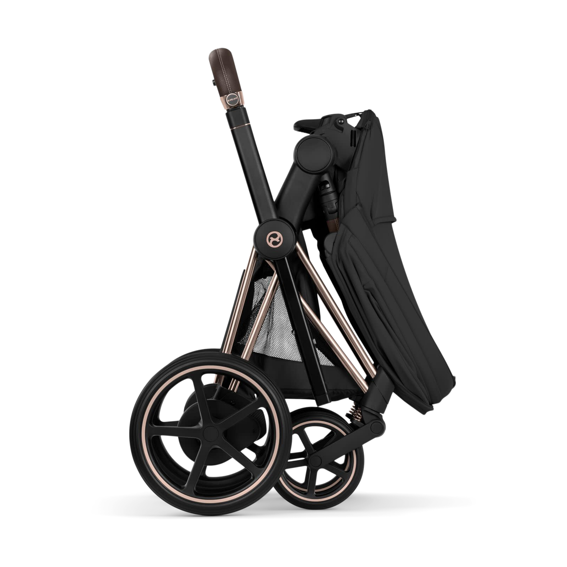 Cybex e-PRIAM Stroller - Sepia Black/Rose Gold Frame.