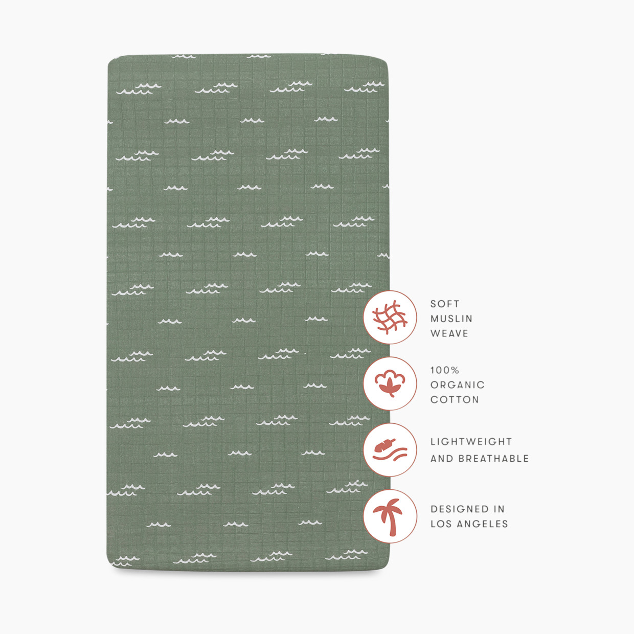 babyletto Crib Sheet in GOTS Certified Organic Muslin Cotton - Ocean Waves.