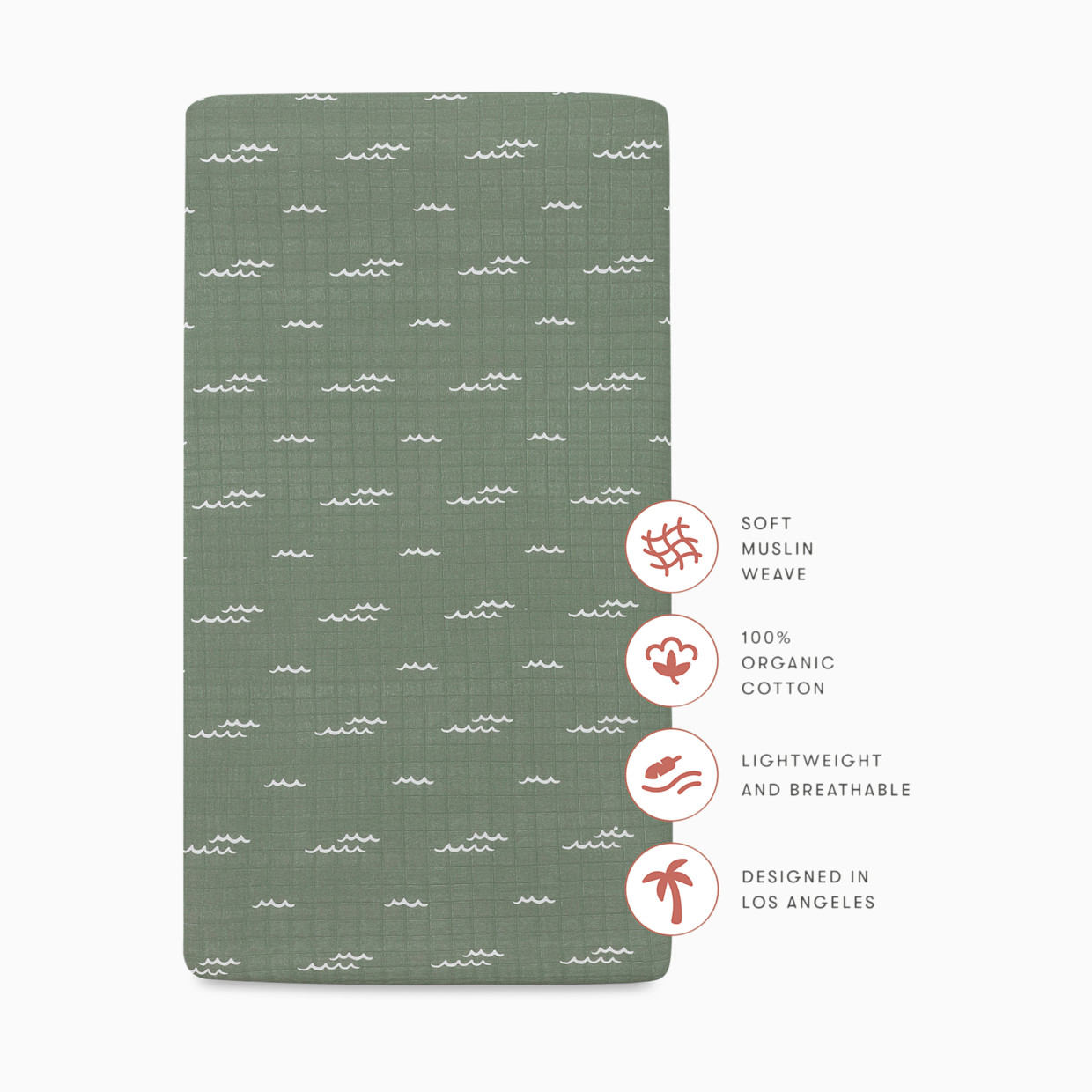 babyletto Crib Sheet in GOTS Certified Organic Muslin Cotton - Ocean Waves.