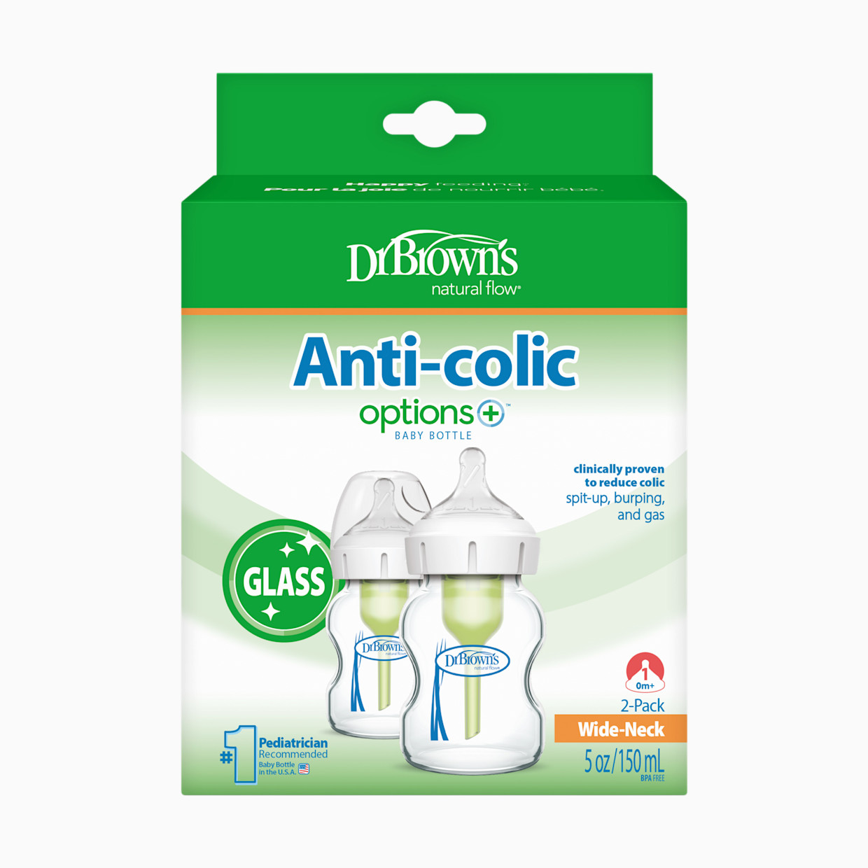 Dr. Brown's Anti-colic Options+ Wide-Neck Glass Baby Bottle - 5 Oz.