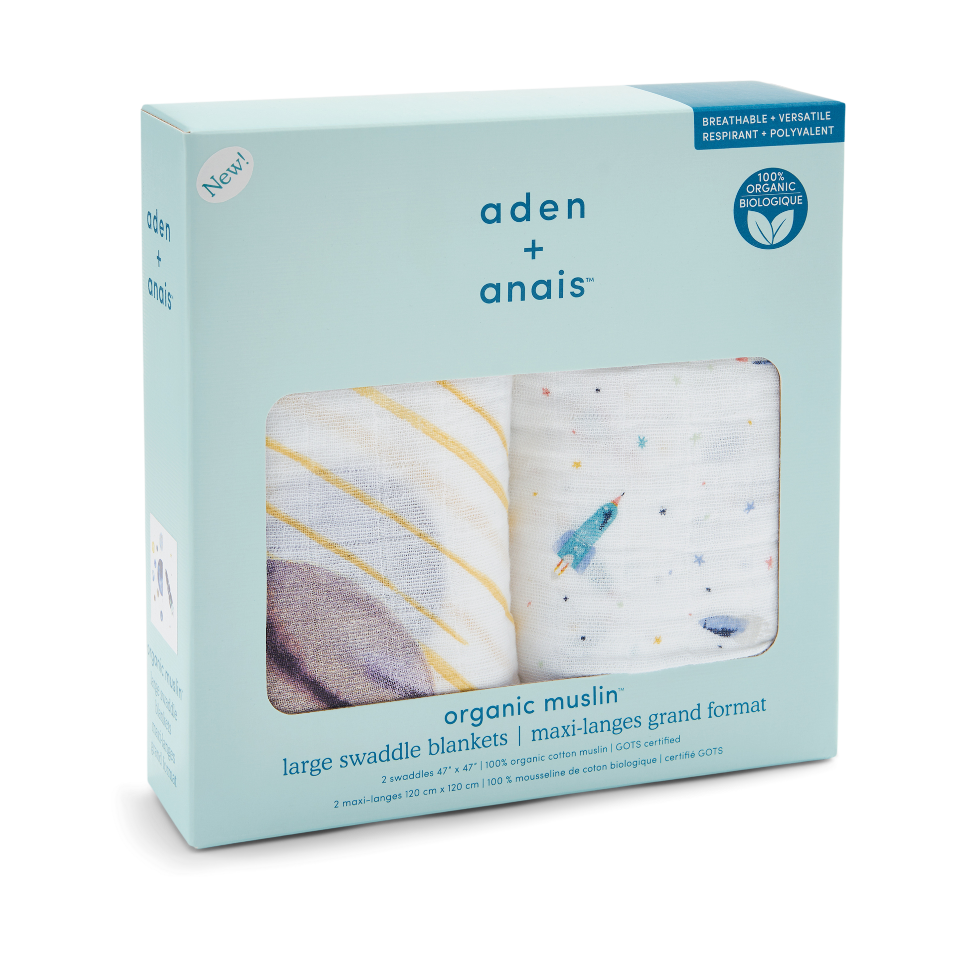 Aden + Anais Organic Cotton Muslin Swaddle Blanket (2 Pack) - Space Orbit.