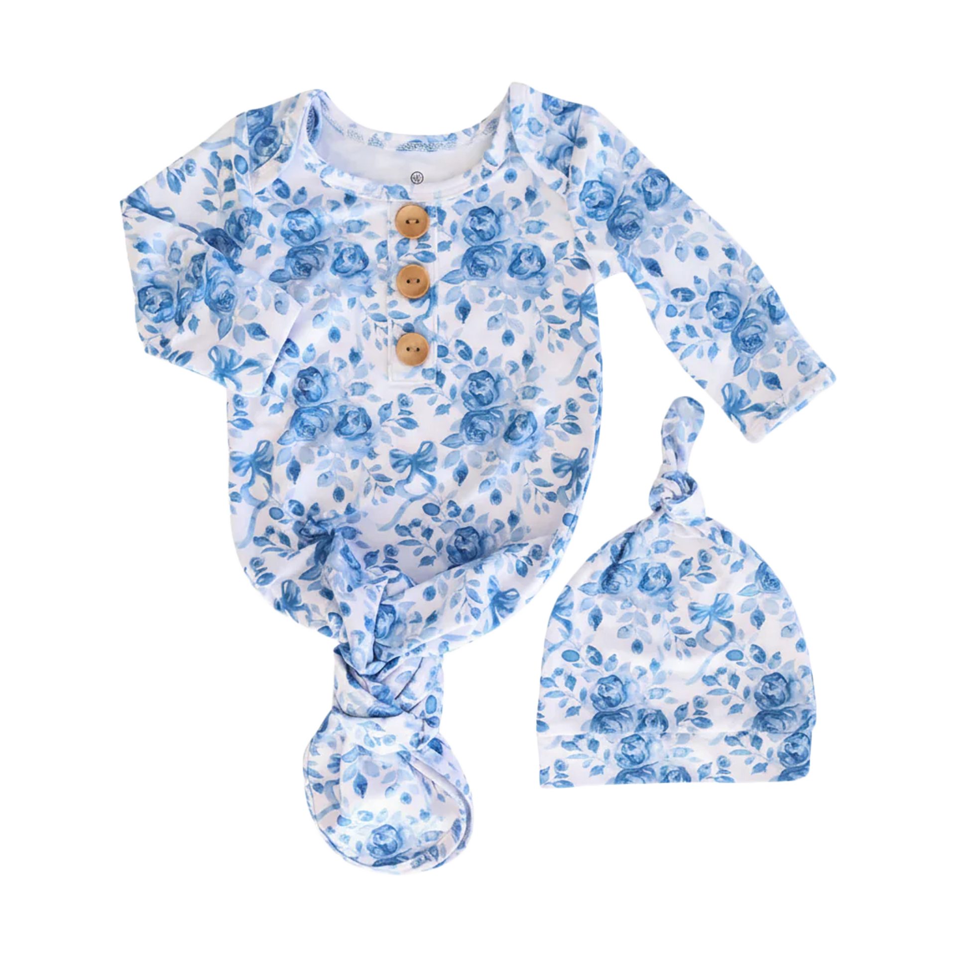 Caden Lane Newborn Baby Knot Gown & Hat Set - Betsy's Blooms, Newborn.