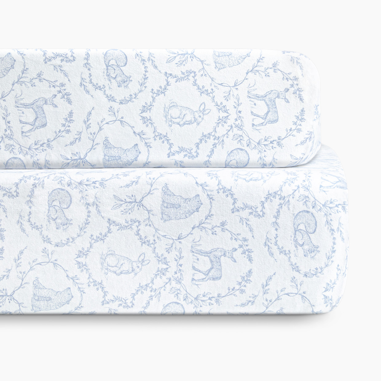 Bellini Organic Jersey Cotton Crib Sheet and Changing Pad Cover Set - Woodland Blue.