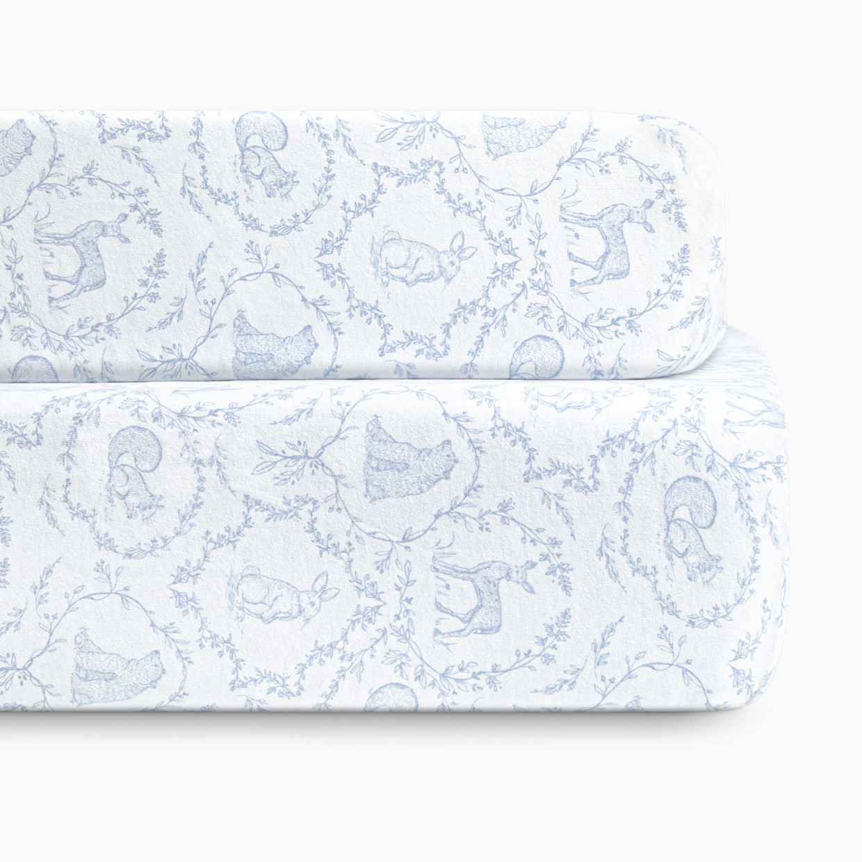 Bellini Organic Jersey Cotton Crib Sheet and Changing Pad Cover Set - Woodland Blue.