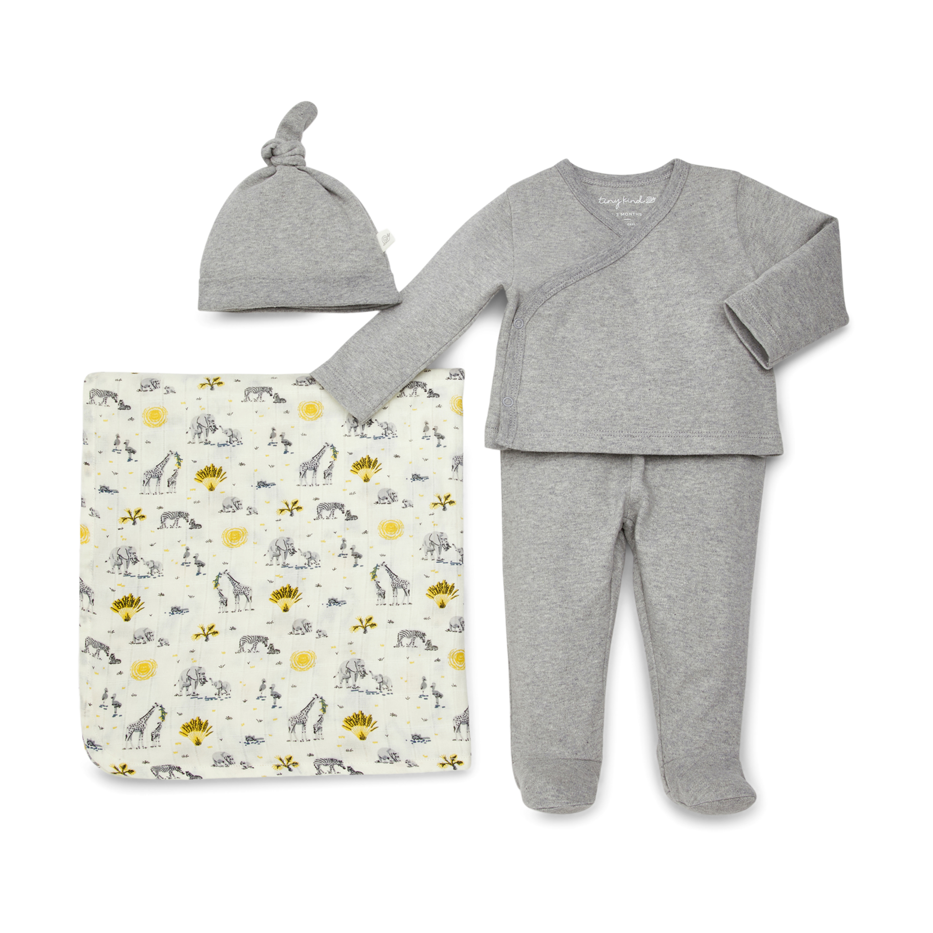 Tiny Kind New Arrivals Organic 4 Piece Gift Set - Safari Family, Newborn.