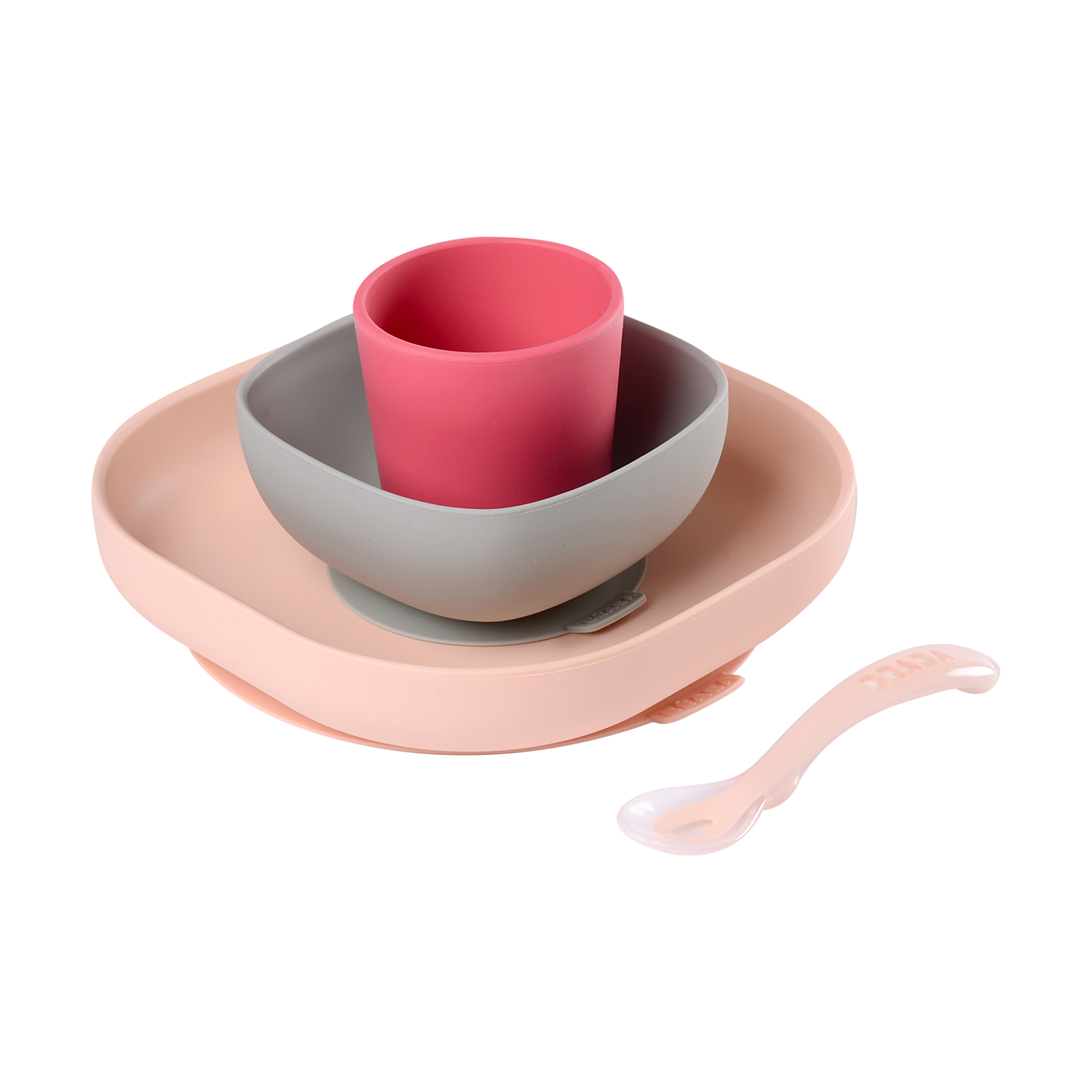 Beaba Silicone Suction Meal Set (Pack of 4) - Rose.
