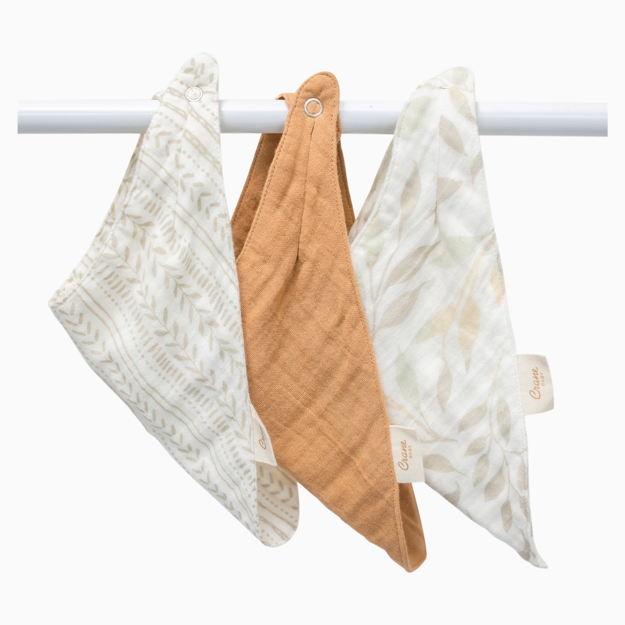 Crane Baby Cotton 4 Layer Muslin Bib Set (3 Pack) - Willow Ecru/Brown.