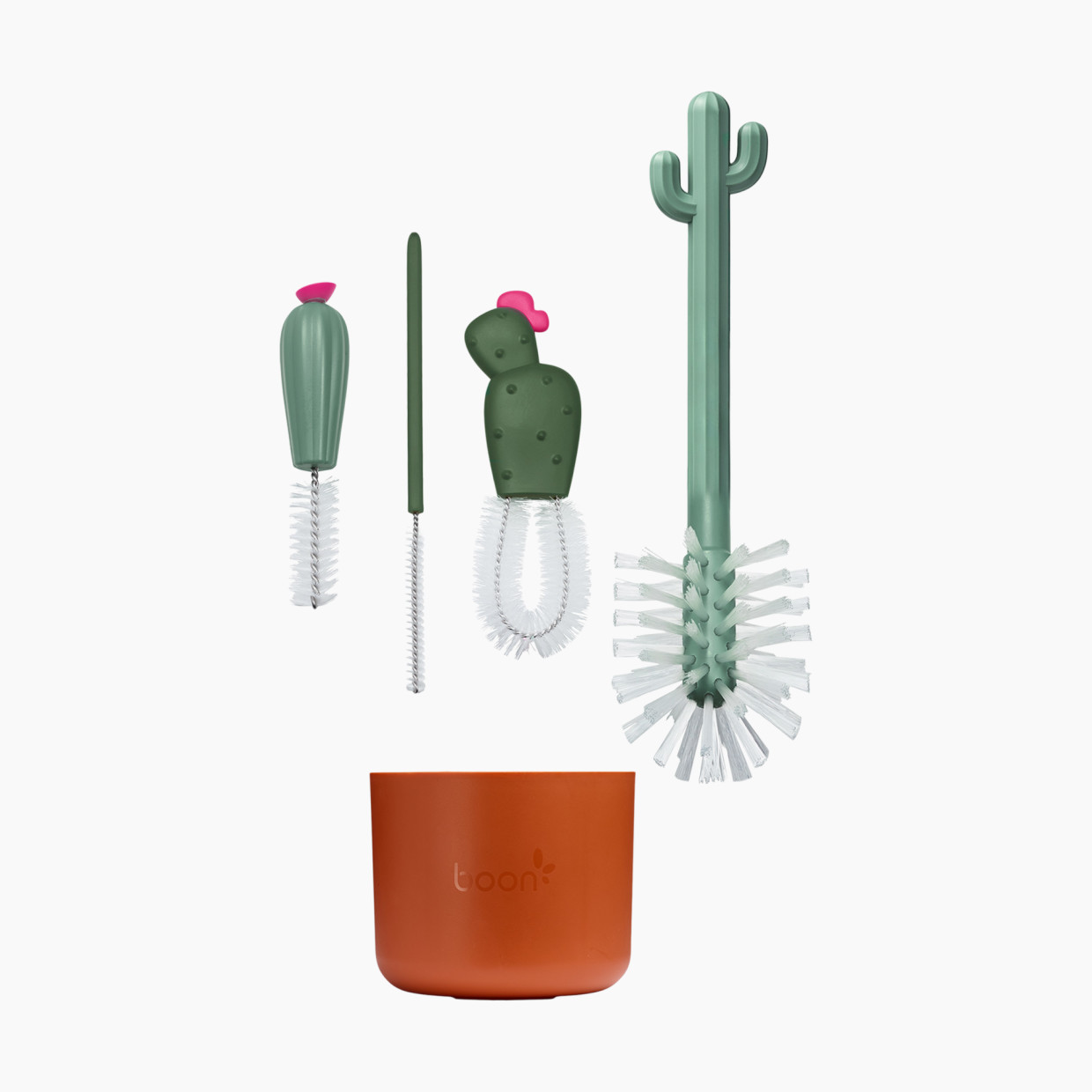 Boon Cacti 4-Piece Bottle Cleaning Brush Set - Terracotta/Sage.