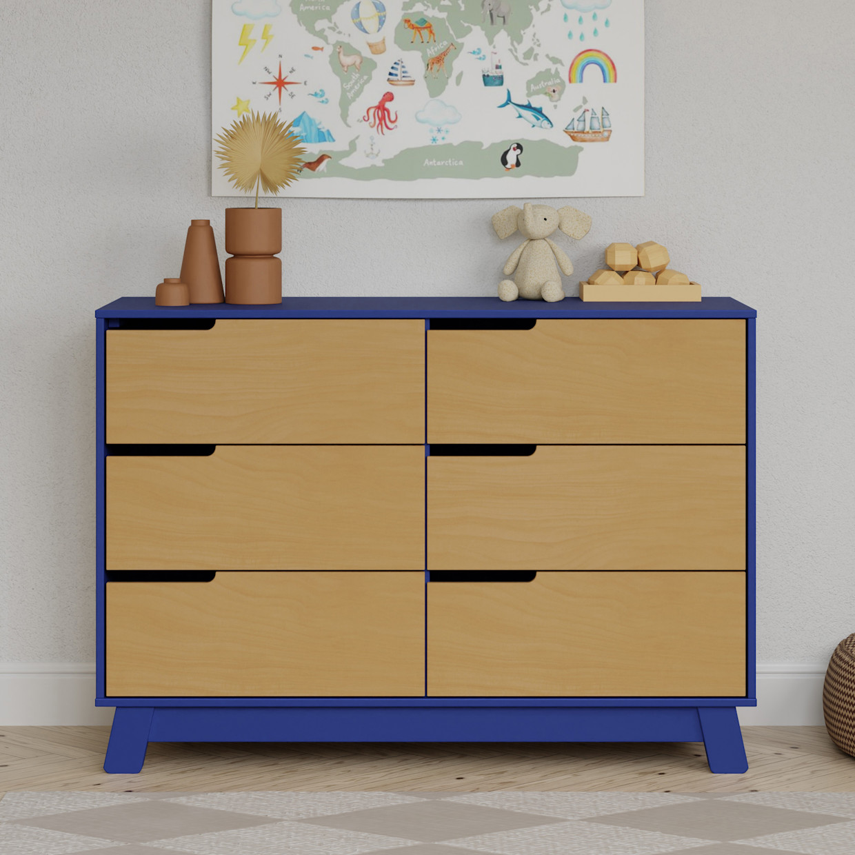 babyletto Hudson 6-Drawer Double Dresser - Cobalt And Honey.