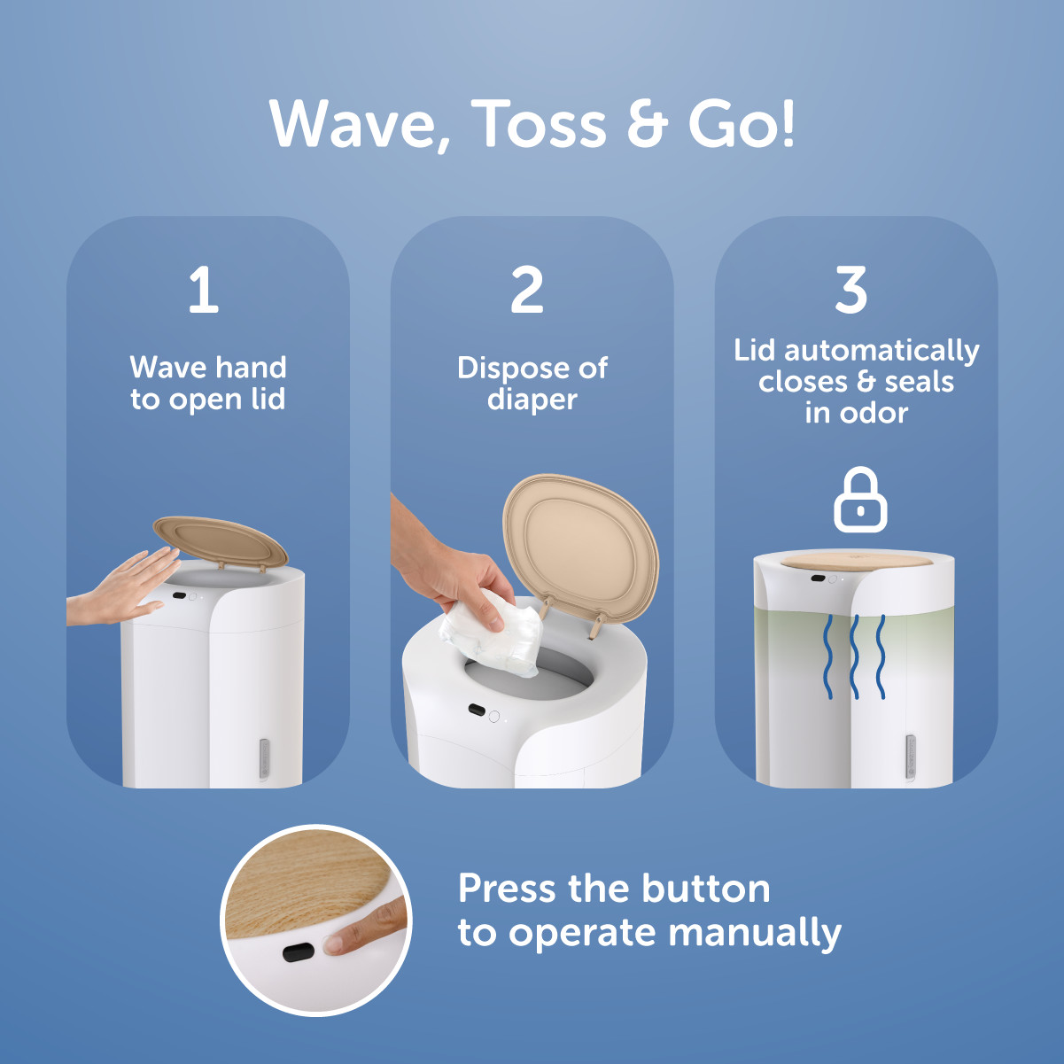 Jool Baby SmartWave Plus Touch-Free Diaper Pail.