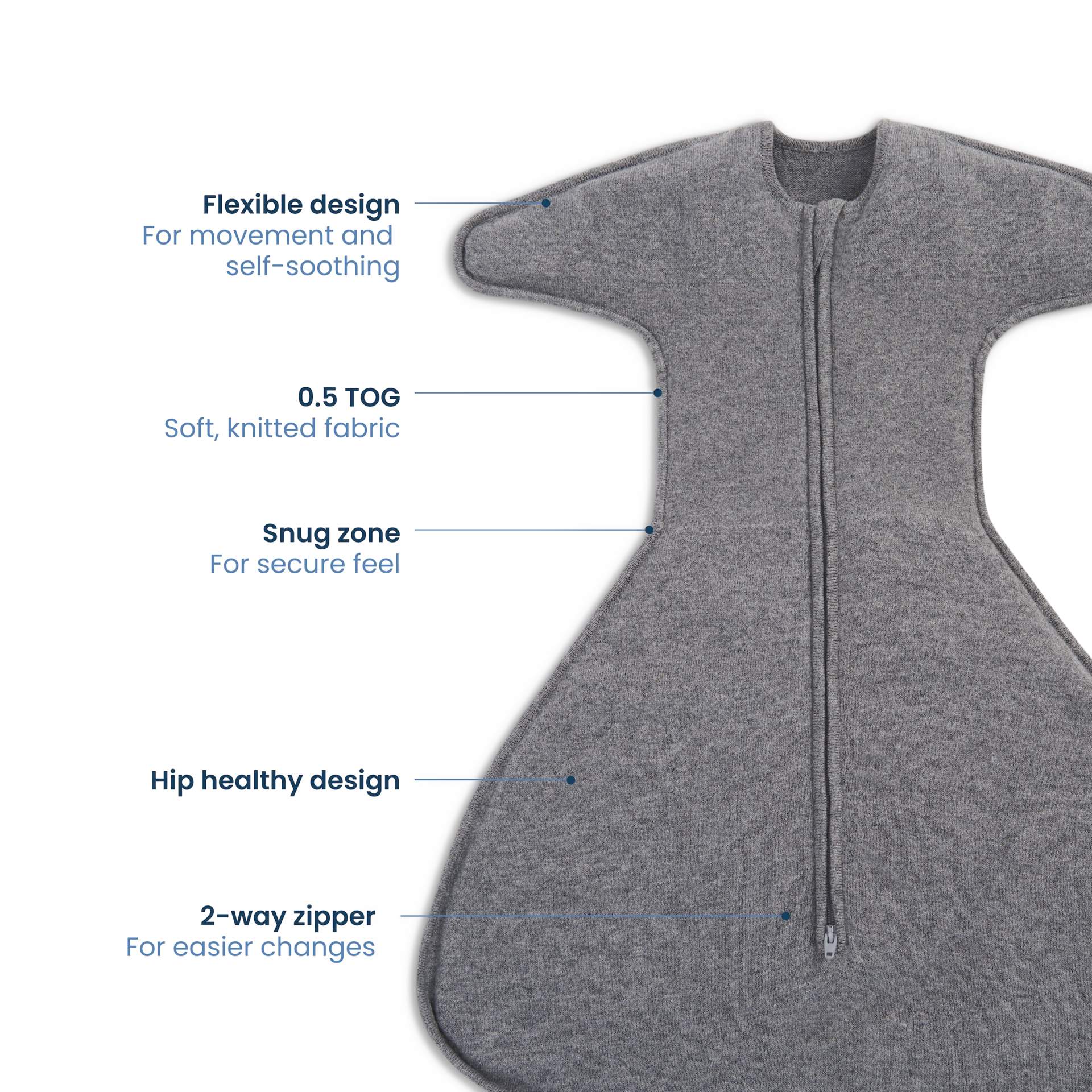 Halo SleepSack SwaddleStretch - Grey, 0-3 M.