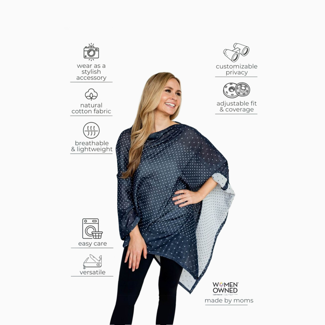 Simple Wishes The Haven 100% Cotton 7-in-1 Nursing Cover - Gray Dots.