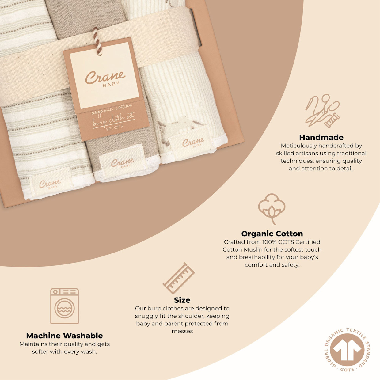 Crane Baby Avery Organic Cotton 3-pc. Burp Cloth Set - Bunny.