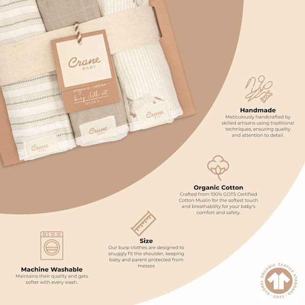 Crane Baby Avery Organic Cotton 3-pc. Burp Cloth Set.