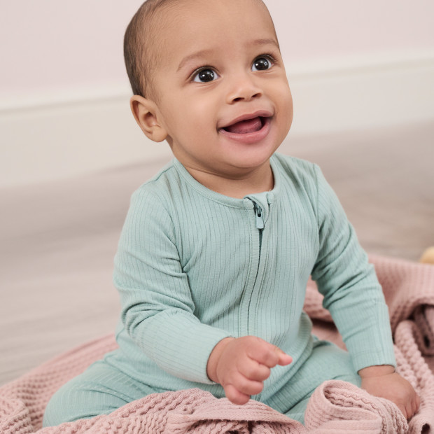 MORI Ribbed Clever Zip Footed Baby Pajamas - Mint, 3-6 M.