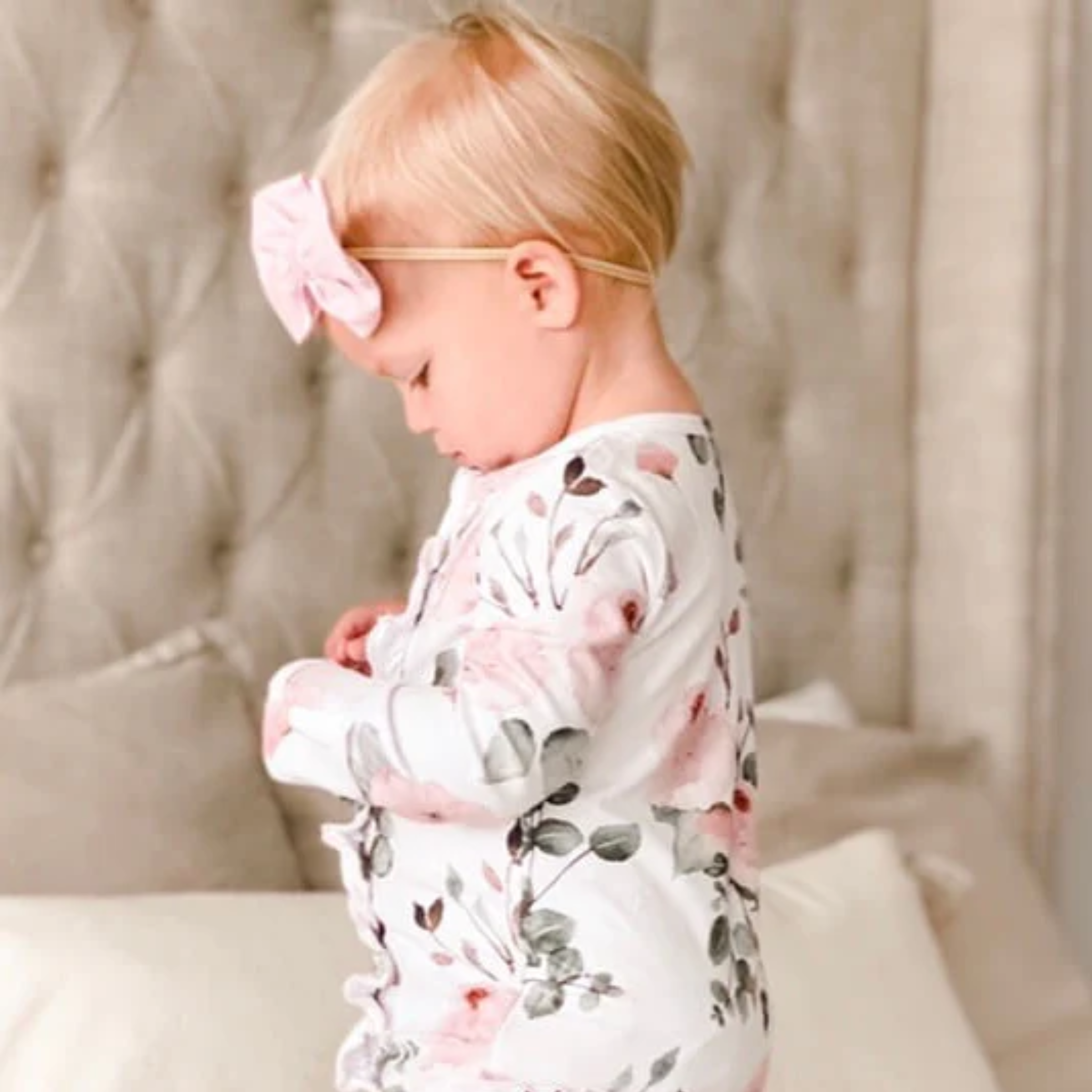 Caden Lane Ruffle Zipper Footie - Millie's Dusty Rose Floral, Newborn.