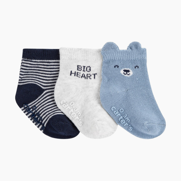 Carter's Socks (3 Pack) - Blue/Big Heart, 0-3 Months.