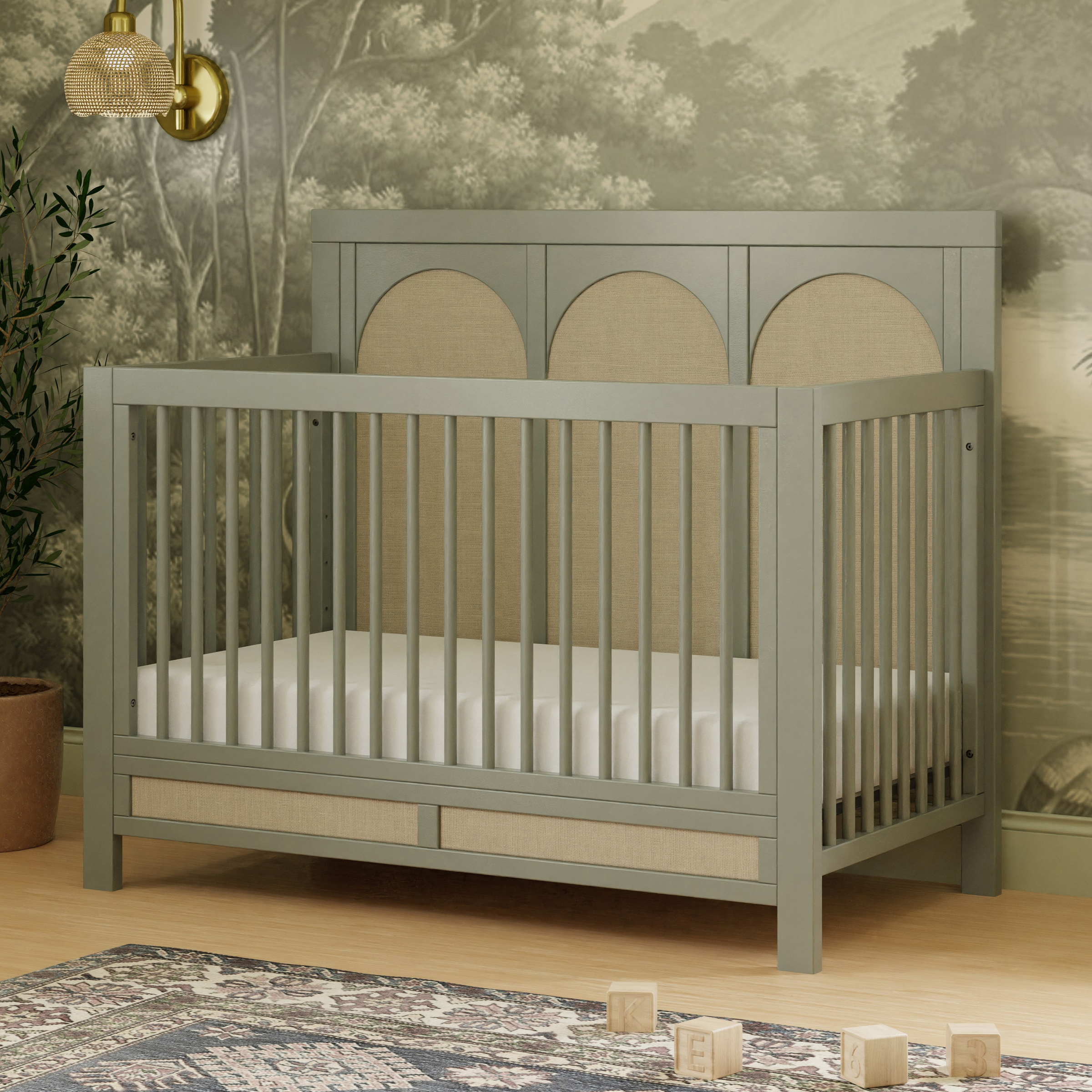 Namesake Eloise 4-in-1 Convertible Crib - French Sage And Performance Sand Eco-Weave.