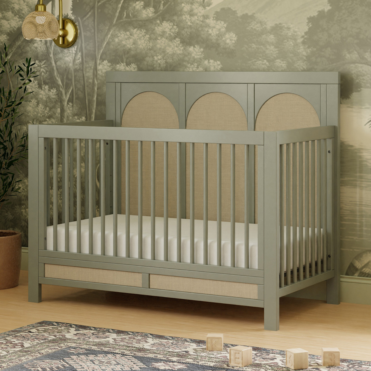 Namesake Eloise 4-in-1 Convertible Crib - French Sage And Performance Sand Eco-Weave.