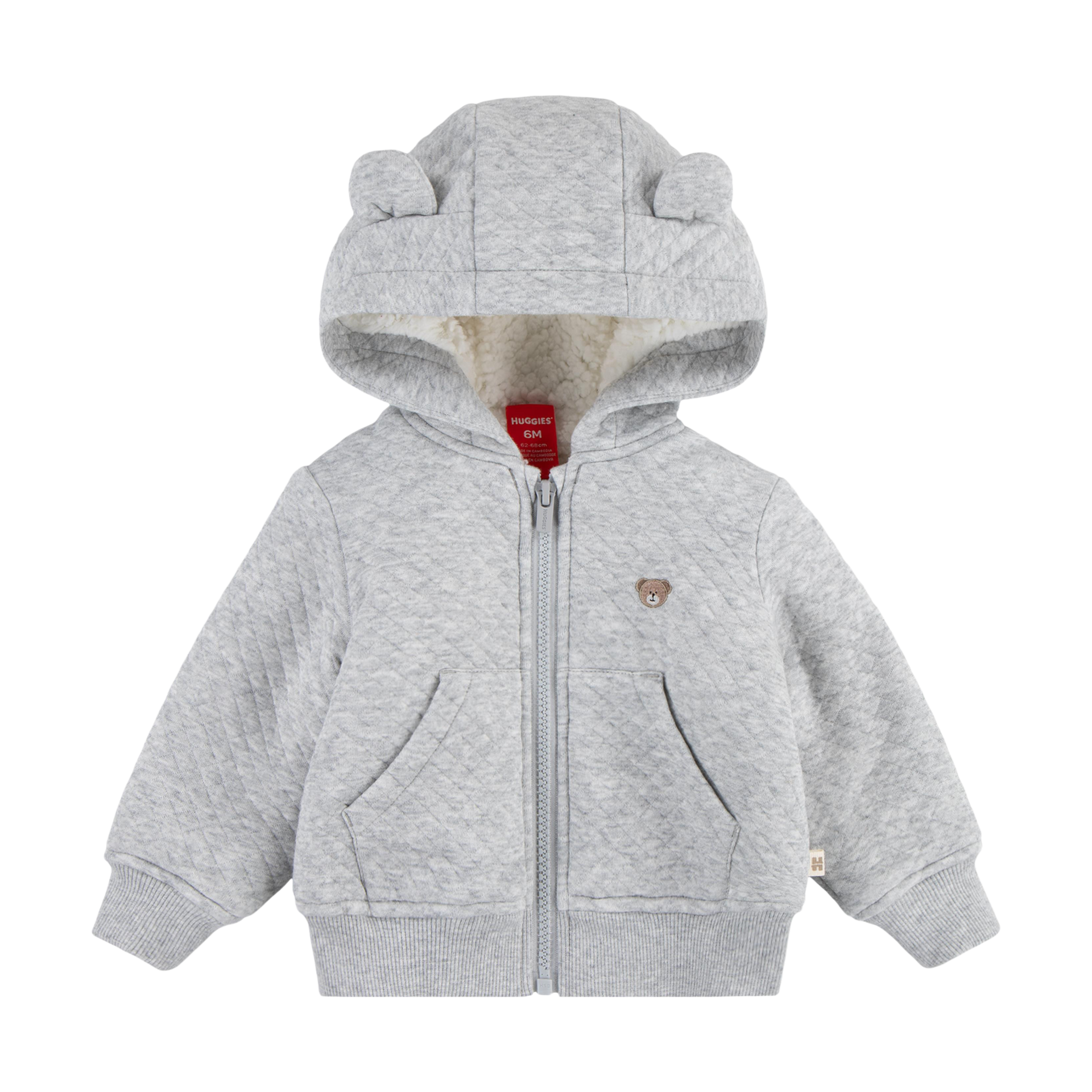 Huggies Fleece Lined Zip Up Hooded Jacket - Light Grey Heather, 0-3 M.