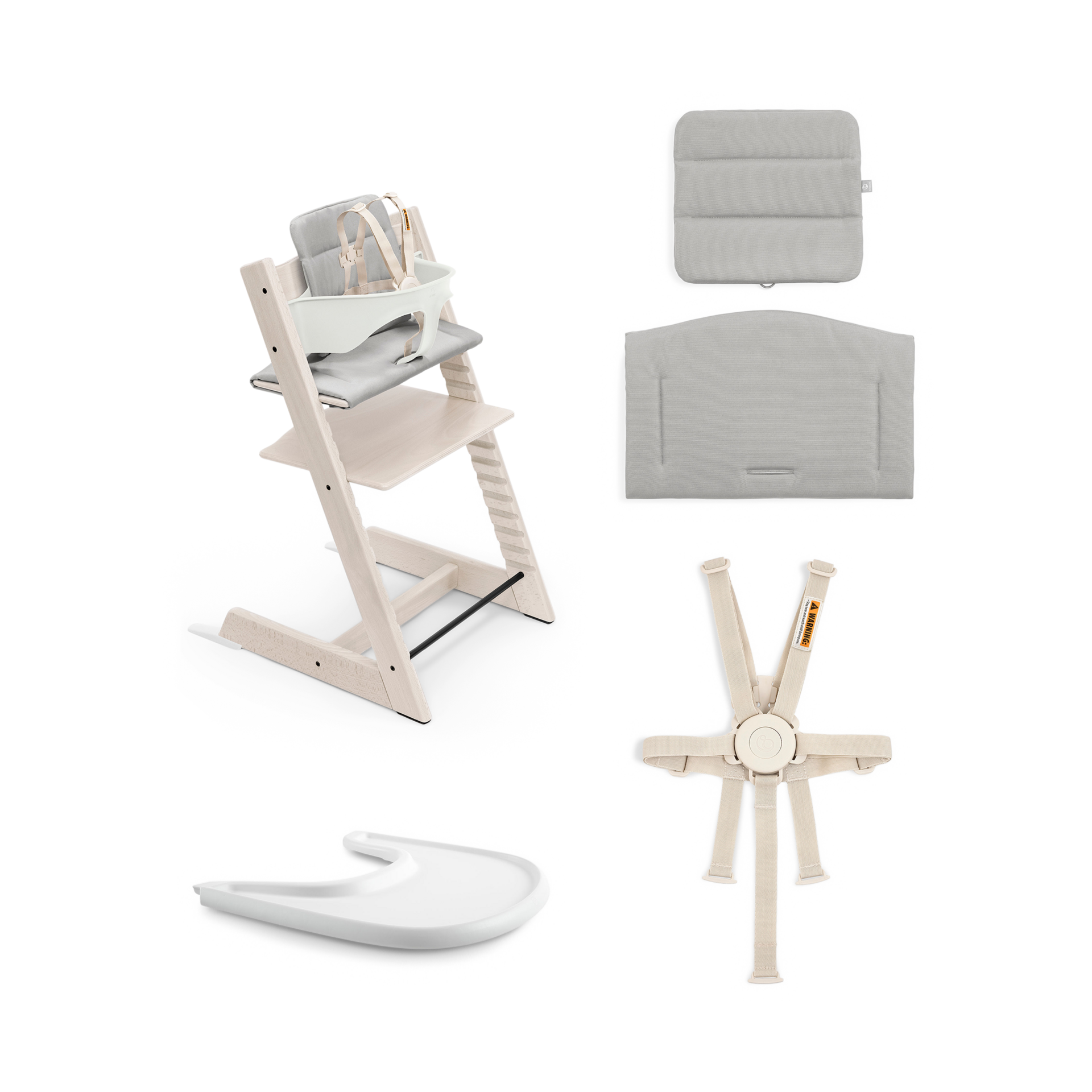 Stokke Tripp Trapp High Chair Complete² - Whitewash / Anthracite Cushion/ White Tray.