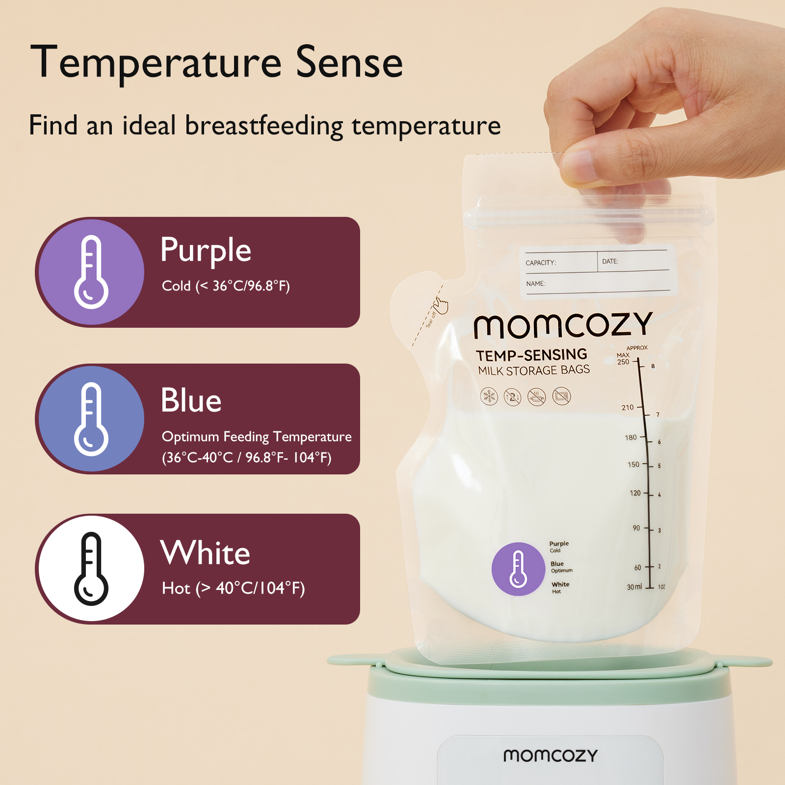 Momcozy Easy-Pour Temp-Sensing Milk Storage Bags - 120.