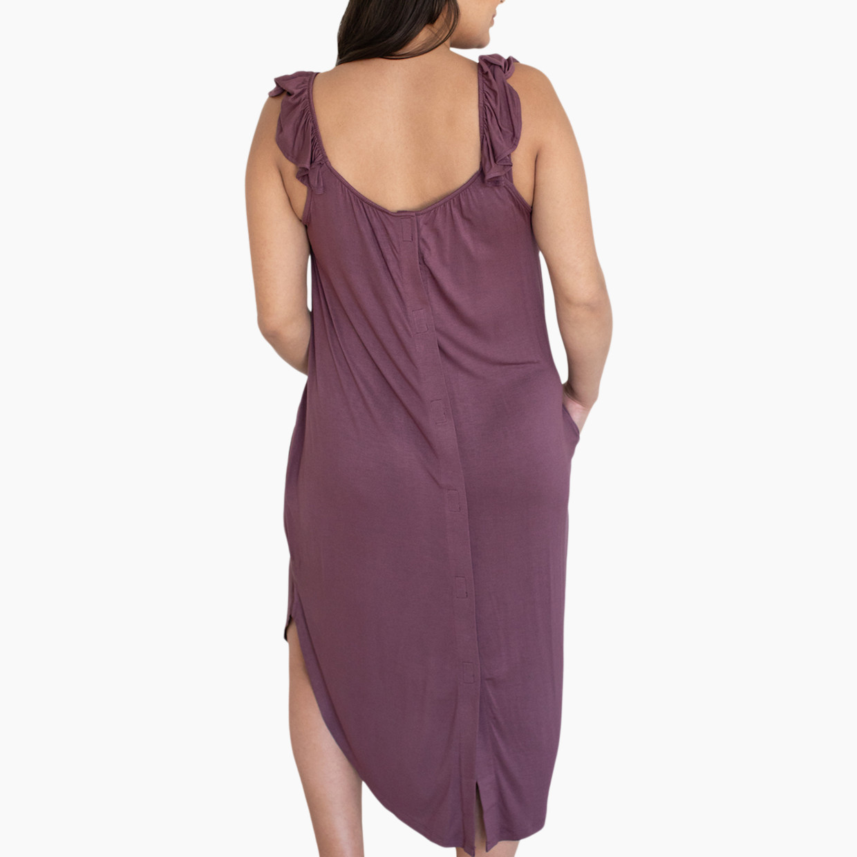 Kindred Bravely Ruffle Strap Labor & Delivery Gown - Burgundy Plum, Medium/Large.