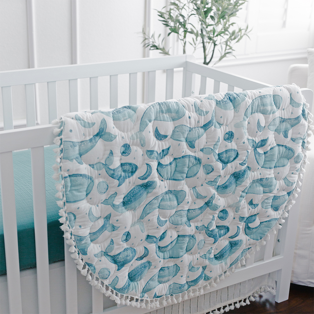 Crane Baby Cotton Quilted Playmat - Caspian Whales.