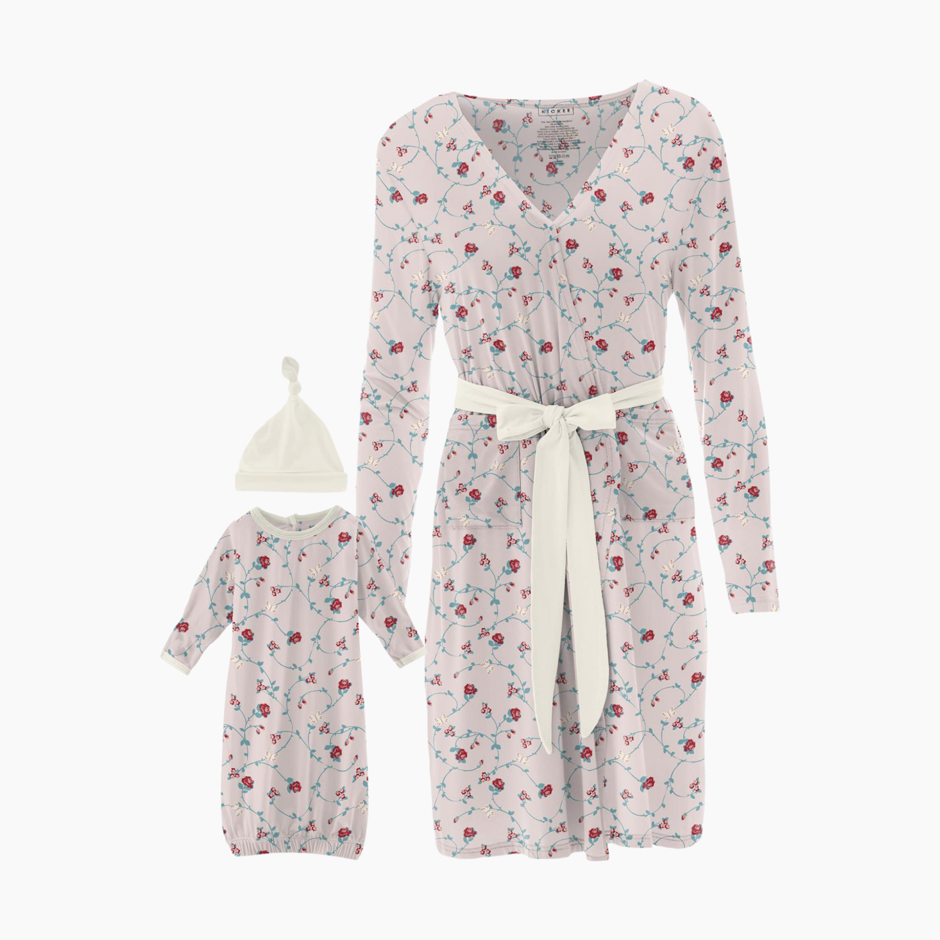 KicKee Pants Women's Print Maternity/Nursing Robe & Layette Gown Set -  Heather Mist Night Sky Bear, M