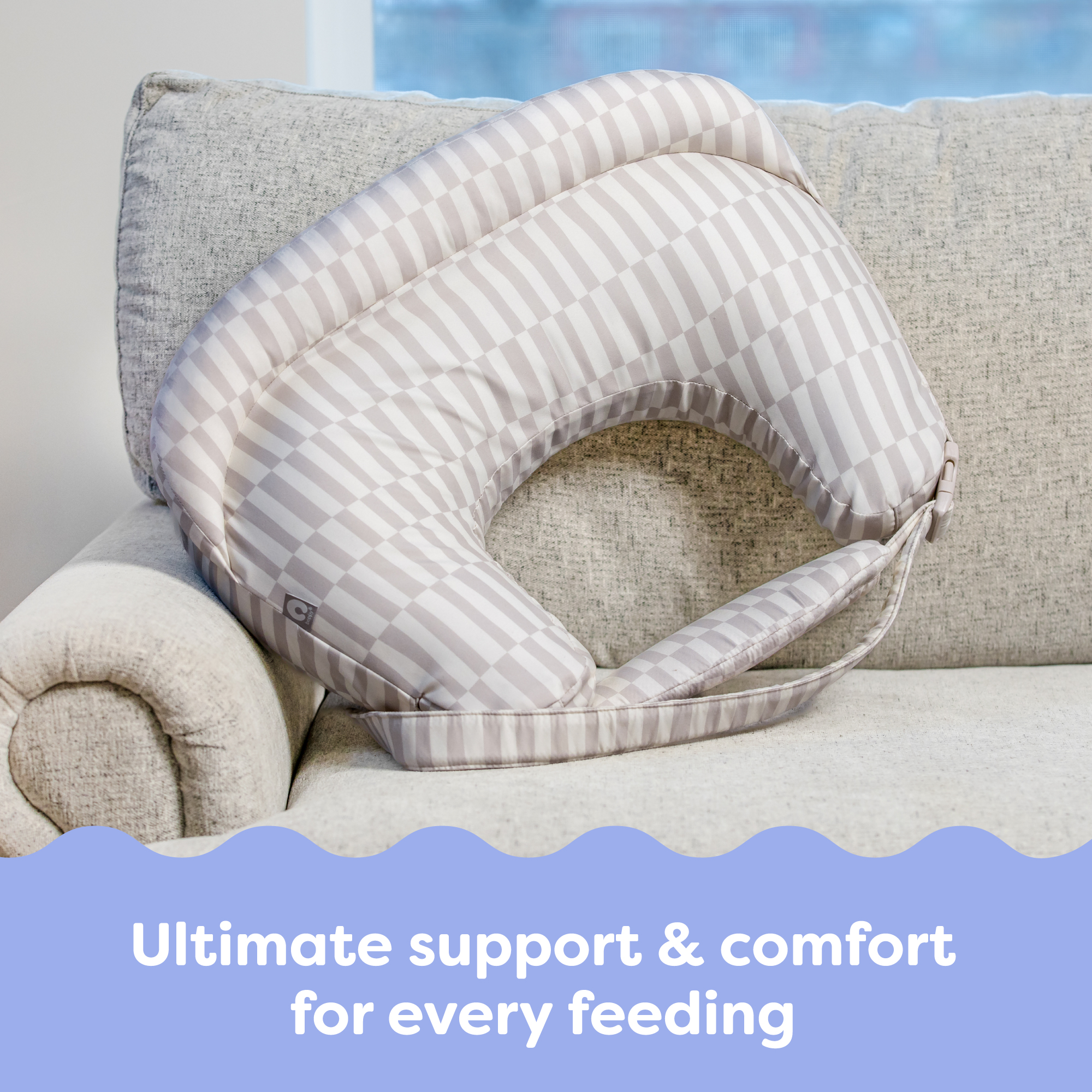 Boppy Complete Nursing Pillow - Taupe Broken Stripes.